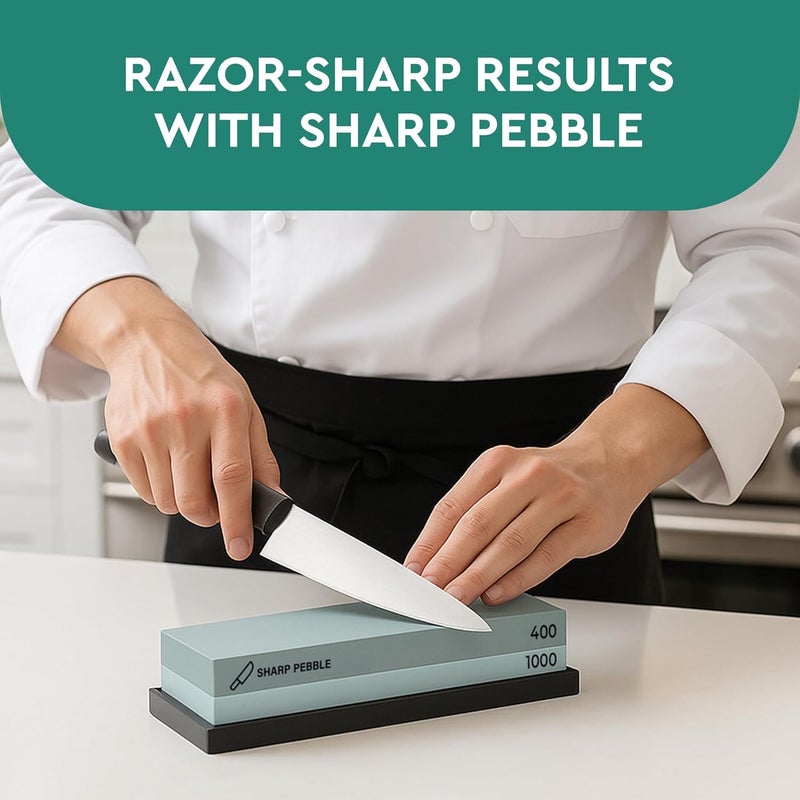 Sharp Pebble Premium Whetstone Knife Sharpening Stone 2 Side Grit 400/1000 Wetstone Kit -Wetstone Kitchen Knife Sharpener with Flattening Stone & NonSlip Rubber Base - Image 4